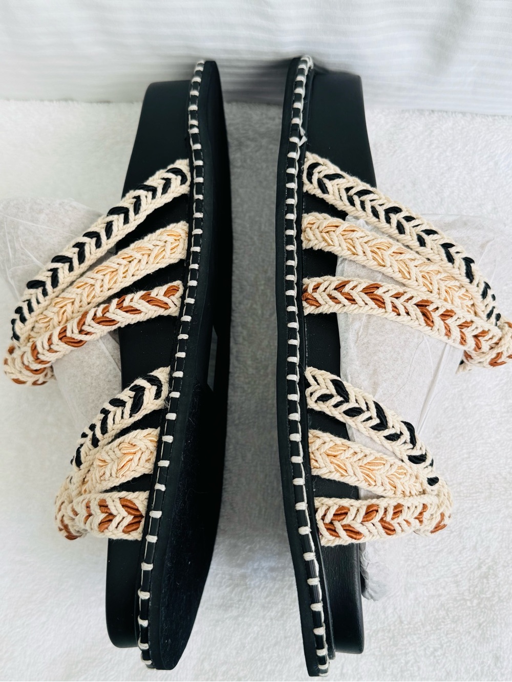 Oasis Society Braided Double-Strap Slide Sandals in Black, Cream & Tan - Picture 4 of 6